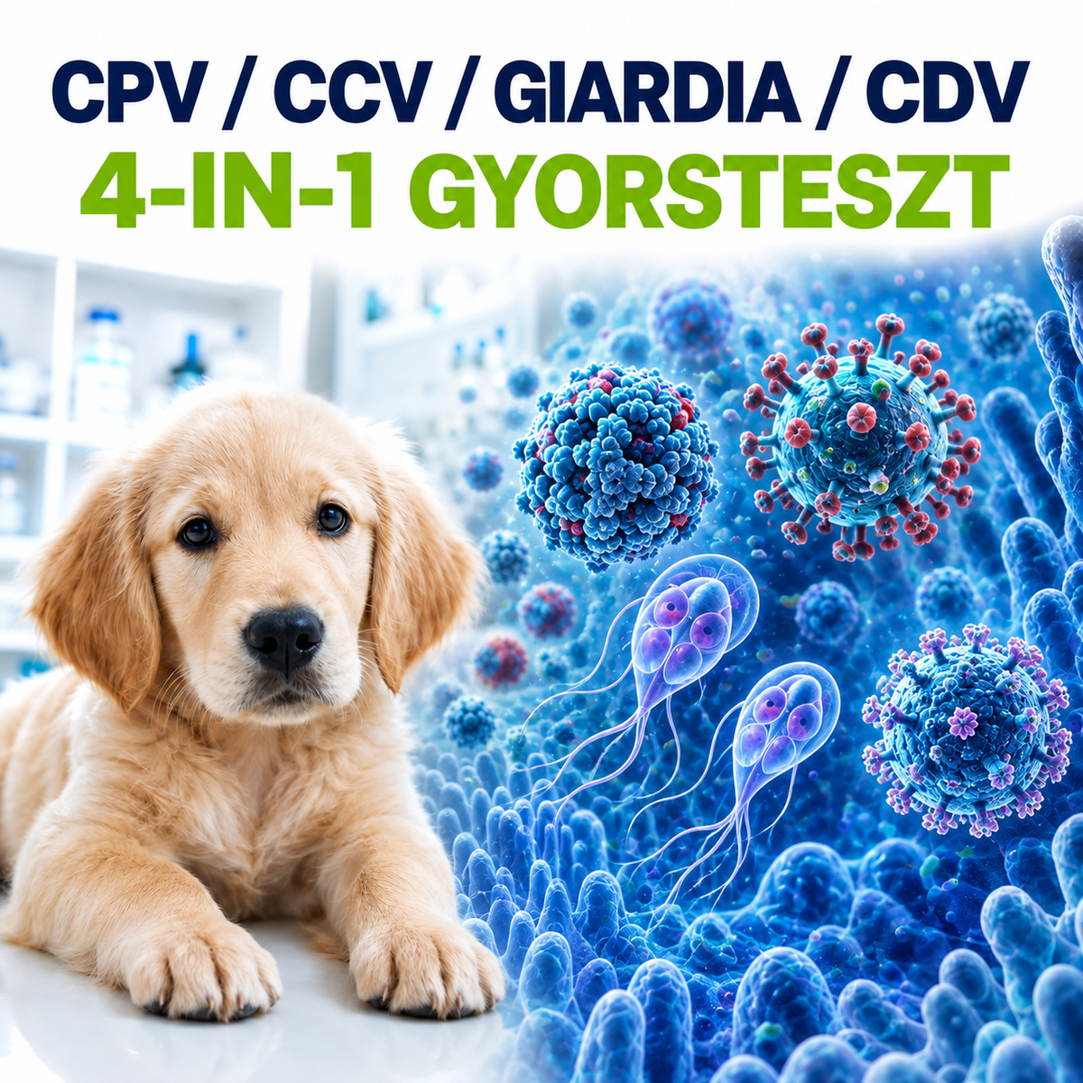 MancsLab 4 az 1-ben kutya gyorsteszt – parvovírus, koronavírus, Giardia és szopornyica otthoni teszt