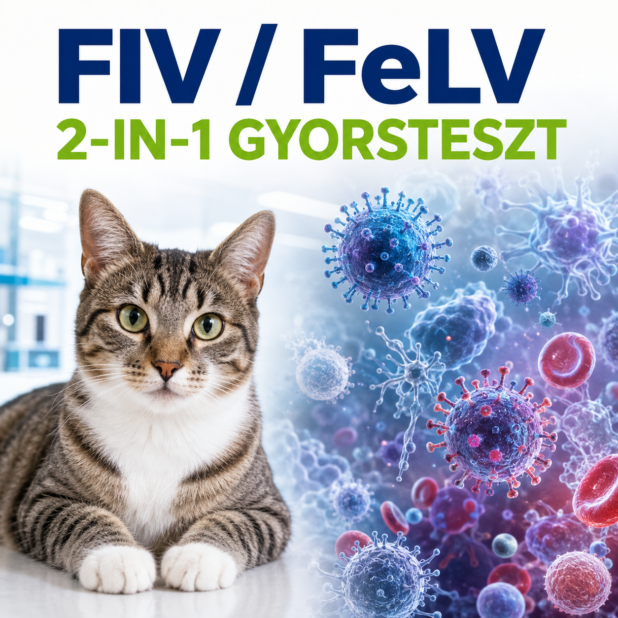 MancsLab FIV/FeLV kombinált gyorsteszt macskáknak – termékcsomagolás és tesztkazetta