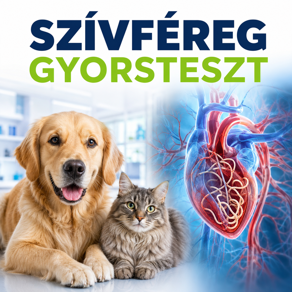 MancsLab szívféreg antigén gyorsteszt kutyáknak és macskáknak – termékcsomagolás és tesztkazetta